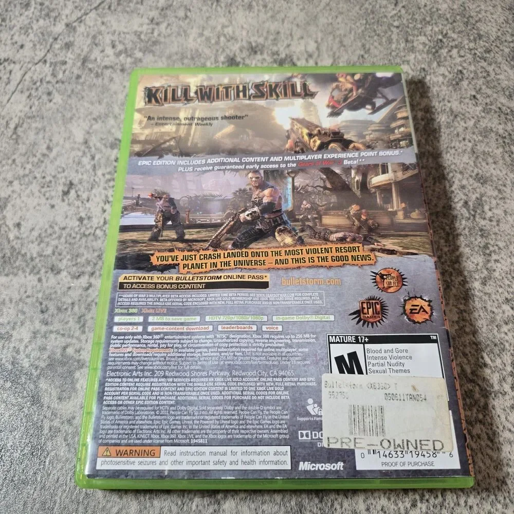 Bulletstorm -- Epic Edition (Microsoft Xbox 360, 2011) Cib Tested